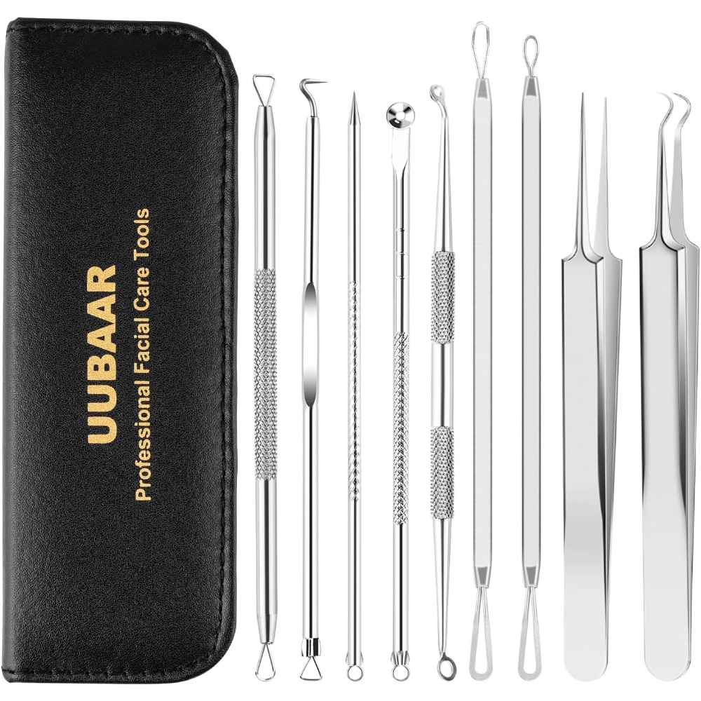Leather Tooling Kit - Professionele 9-delige mee-etersverwijderaar en puistjesknijper set,