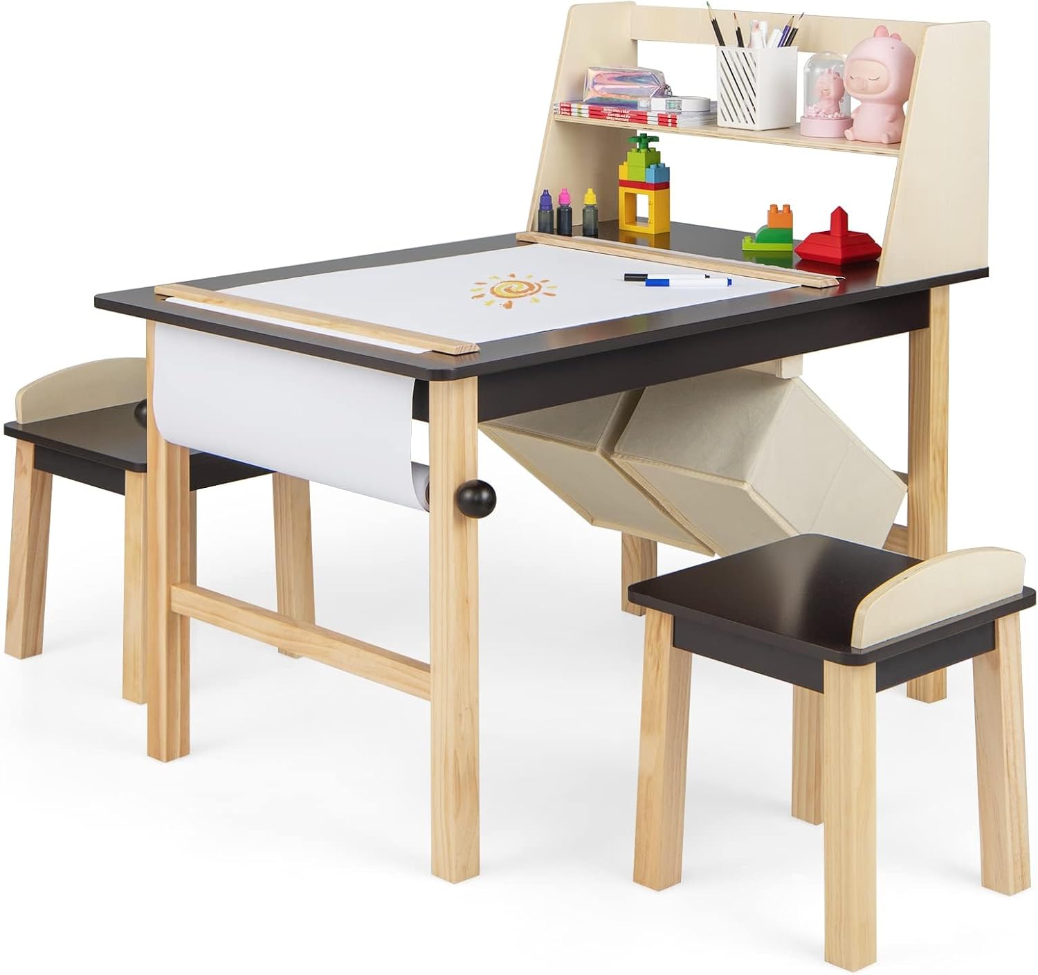Art Craft Toddlers - Kinderkunsttafel- en stoelenset, houten activiteitentafel en