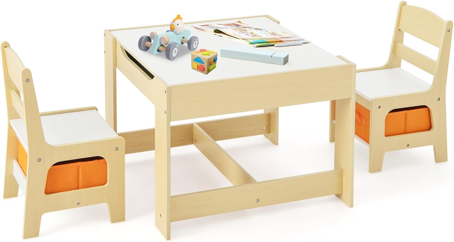 Art Craft Toddlers - Kindertafel- en stoelenset, 3-in-1 houten kinderbureau