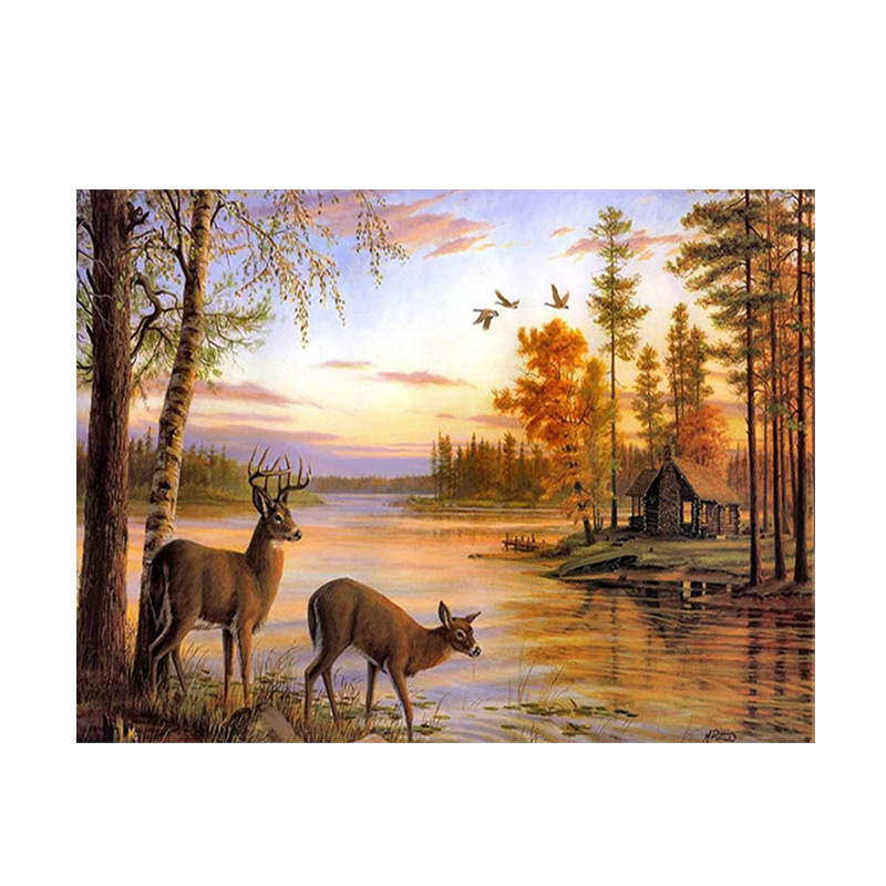 Art And Craft Autumn - Herfstbos Herten Diamant Schilderij Kit, Volledige