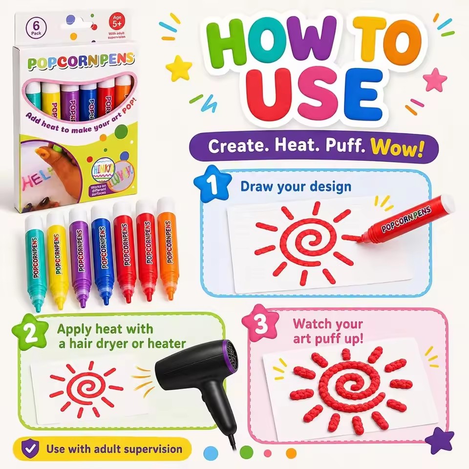 Puffy Popcorn Pen Set, soepele - Art Craft Notebook recensie en prijs